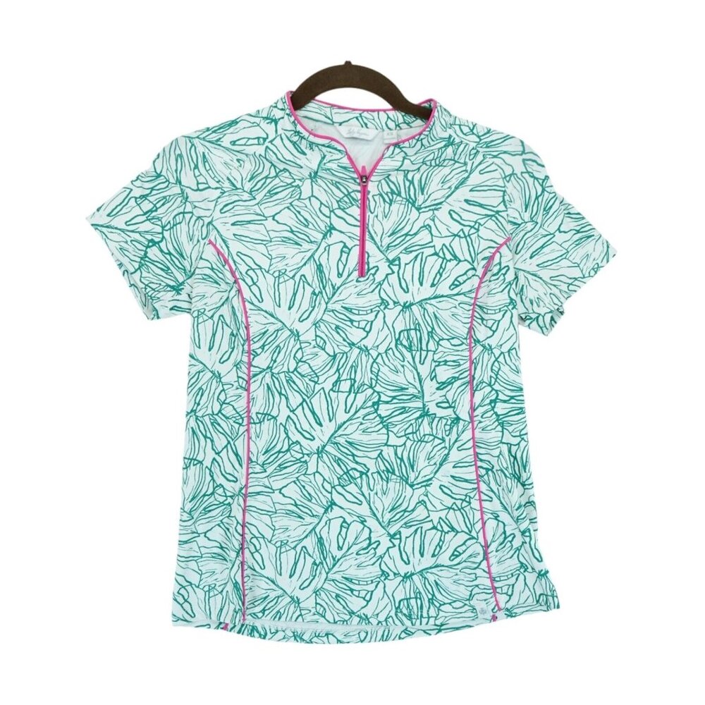 Lady Hagen Tropical Palm Polo Athletic Top Womens Golf Shirt XS 1/4 Zip